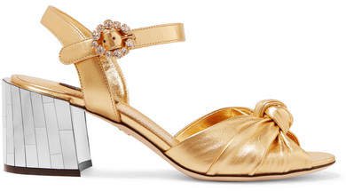 Crystal-embellished Metallic Leather Sandals - Gold