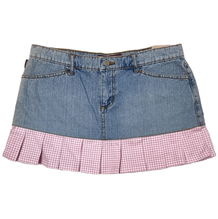 denim jean mini micro skirt pleated gingham pink