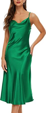 Amazon.com: MOUEEY Women's Sleeveless Spaghetti Strap Satin Dress Cocktail Beach Evening Party Cowl Neck Midi Elegant Dresses : Clothing, Shoes & Jewelry