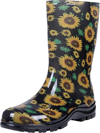 Amazon.com | Asgard Women's Waterproof Garden Boots Printed Mid Calf Rain Boots Blue Flower 40 | Rain Footwear