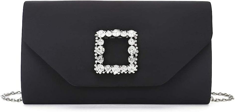 IXEBELLA Satin Evening Bag for Women Clutch Purse Embellished Crystals Buckle (Black): Handbags: Amazon.com