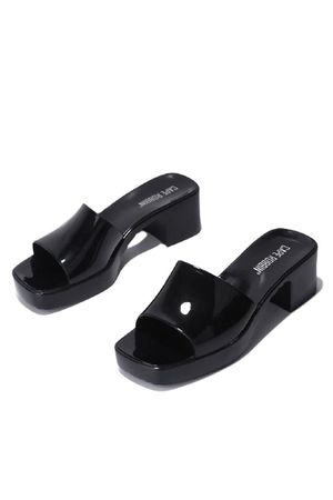 black jelly heel slides