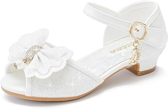 Amazon.com | Osinnme Sandals for Girls Low Heel Light White Toddler Wedding Dress Shoes Size 9 Princess Sequin Little Girls Cute Rhinestone (White 9) | Flats