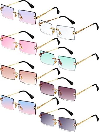 Amazon.com: Weewooday 8 Pairs Vintage Rimless Rectangle Sunglasses Tinted Lens Gold Metal Frameless Eyewear Sunglasses for Women Men (Elegant Colors) : Clothing, Shoes & Jewelry