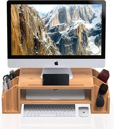 Amazon.com : WELL WENG Bamboo 2-TIier Monitor Riser with Adjustable Storage Organizer Desktop Stand for iMac, Printer, Notebook, Xbox one, PS4 (MR3-SG)) : Office Products