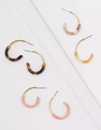 AEO Resin + Metal Hoop Earrings 3-Pack gold