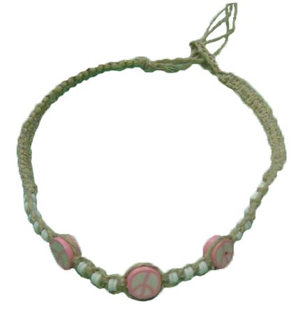 Peace Sign Three Bead Hemp Choker Necklace – Pink | HemParadise