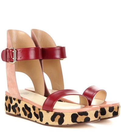 Leather, suede and calf hair sandals
