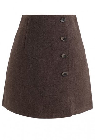 Irregular Button Decorated Wool-Blended Mini Skirt in Black - Skirt - BOTTOMS - Retro, Indie and Unique Fashion