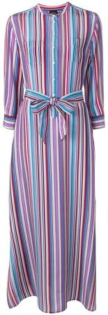 striped long belted dress