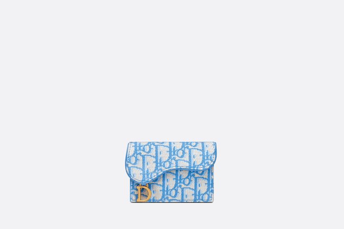 Saddle Flap Card Holder Cornflower Blue Dior Oblique Jacquard | DIOR