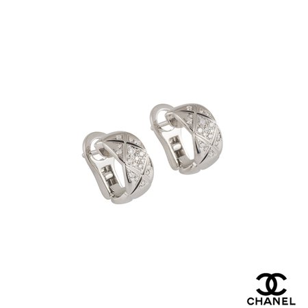 Chanel White Gold Diamond Coco Crush Hoop Earrings