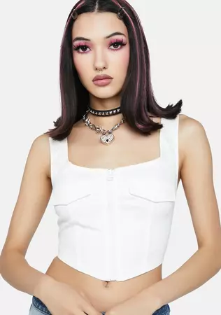 Zip-Up Cropped Corset Top - White – Dolls Kill