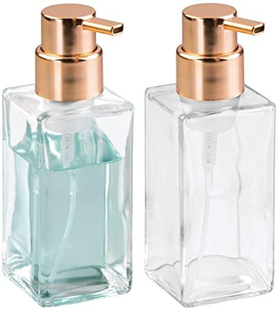 mDesign Modern Square Glass Refillable Foaming Hand Soap Dispenser Pump Bottle for Bathroom Vanities or Kitchen Sink, Countertops - 2 Pack - Clear/Copper: Amazon.ca: Home & Kitchen