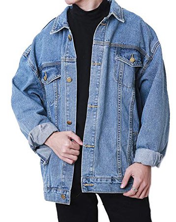 Hotmiss Men Oversize Denim Jacket Trucker Jean Coat Light Blue XL (Large) at Amazon Men’s Clothing store