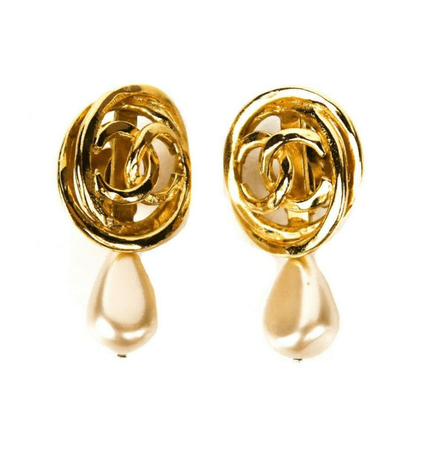 Chanel - CC Pearl Drop Earrings - Vintage Gold Logo