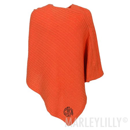 Monogrammed Poncho Sweater Wrap - Marleylilly, Orange
