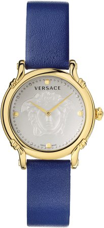 Medusa Embossed Leather Strap Watch, 34mm