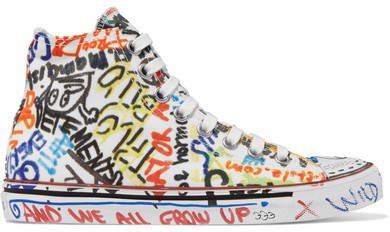 Printed Canvas High-top Sneakers - White