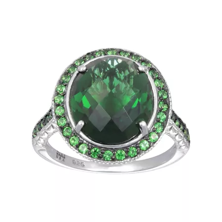 SIRI USA by TJM Sterling Silver Simulated Green Quartz & Green Cubic Zirconia Oval Frame Ring