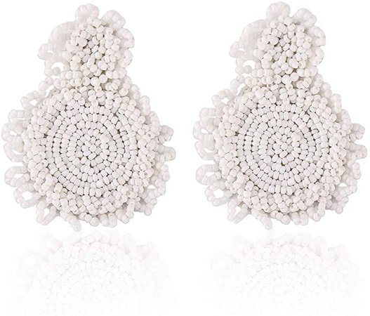 Amazon.com: Statement Drop Earrings - White Bohemian Beaded Round Dangle Earrings Gift for Women: Jewelry