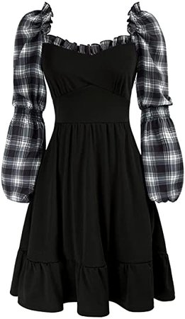 Amazon.com: SCARLET DARKNESS Women's Plaid Long Sleeve Goth Dresses Square Neck Casual Dress : Clothing, Shoes & Jewelry