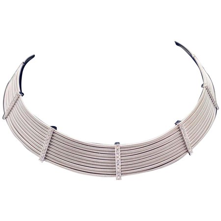 Round Brilliant Diamonds 1.75 Carat 18kt White Gold Cable Design Choker Necklace For Sale at 1stDibs