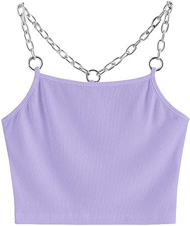 ZAFUL Women's Chain Strap Ribbed Racerback Solid Cami Crop Tank Top at Amazon Women’s Clothing store