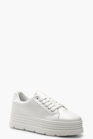 Cleated Platform Sneakers | Boohoo White