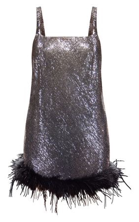 Premium Black Diamante Feather Hem Shift Dress | PrettyLittleThing USA