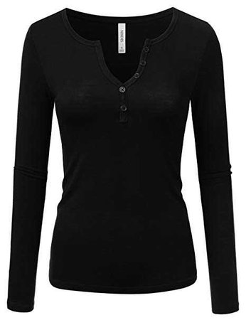 NINEXIS Women's Long Sleeve Basic Henley Deep V-Neck Button Placket T-Shirt at Amazon Women’s Clothing store: