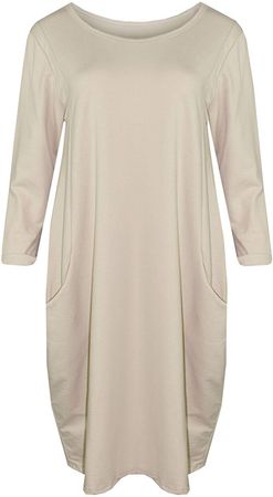 Elegant Vap Ladies Italian Pockets Tunic Top Lagenlook Dress Cotton Plain Long Sleeve Baggy Top: Amazon.co.uk: Clothing
