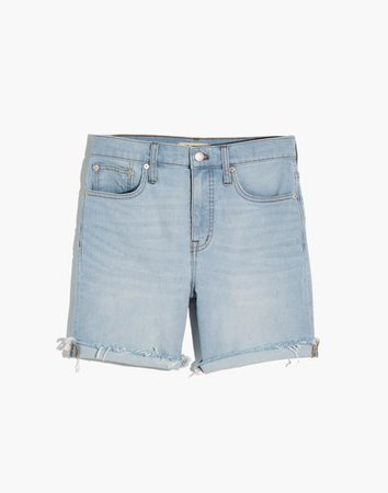 High-Rise Mid-Length Denim Shorts in Adeline Wash