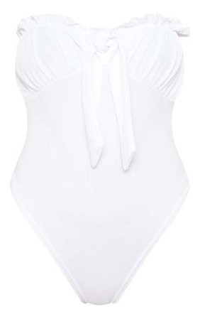 White Bandeau Milkmaid Bodysuit | Tops | PrettyLittleThing