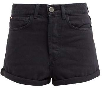 Low Cut Off Denim Shorts - Womens - Black