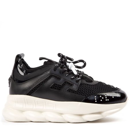 Versace Black Chain Reaction Leather Sneaker
