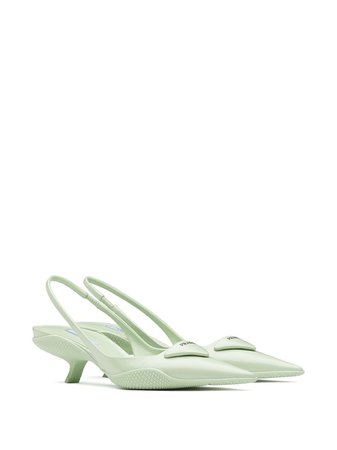 Shop green Prada brushed leather slingback pumps with Express Delivery - Farfetch