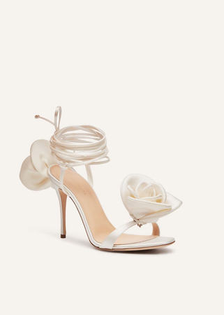 white flower heels
