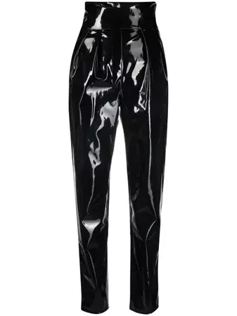 Shop Philipp Plein high-waisted long latex trousers with Express Delivery - FARFETCH