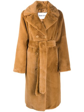 Shop brown STAND STUDIO double-breasted teddy coat with Express Delivery - Farfetch