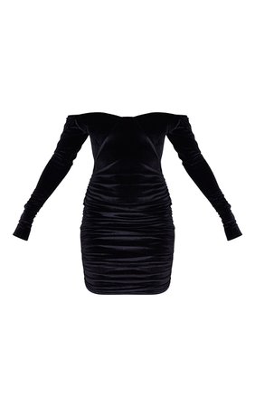 Black Velvet Cup Detail Bardot Bodycon Dress | PrettyLittleThing USA