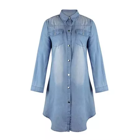 Women Fashion Denim Shirt Dress Long Sleeve Lapel Single Breasted Casual Tunic Tops - Walmart.com