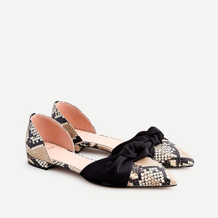 J.Crew: Pointed-toe Knot Flats In Snake-embossed Leather For Women