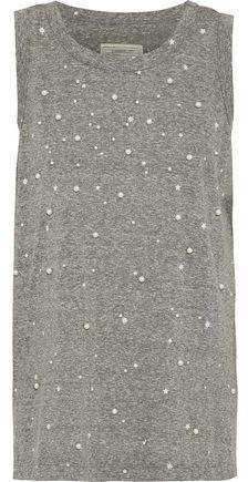 The Muscle Faux Pearl-embellished Printed Jersey Tank