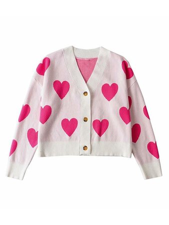 white and pink heart cardigan