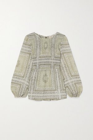 Green Shirred paisley-print chiffon blouse | MICHAEL Michael Kors | NET-A-PORTER
