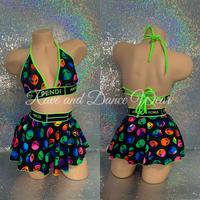 Neon Green & Rainbow Alien Designer Inspired 2 Piece Skirt Set