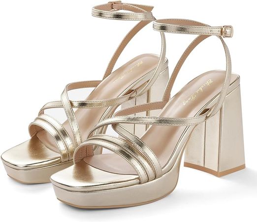 Amazon.com: Elisabet Tang Chunky Platform Heels Sandals for Women Sexy Square Toe Heels High Strappy Sandals for Sexy Party Wedding and Evening Gold 6 : Clothing, Shoes & Jewelry