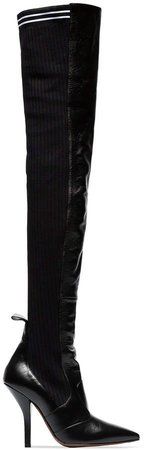 black Rockoko 105 leather and fabric over the knee boots