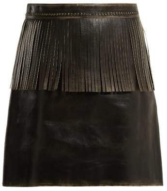 Fringe Trimmed Leather Mini Skirt - Womens - Black